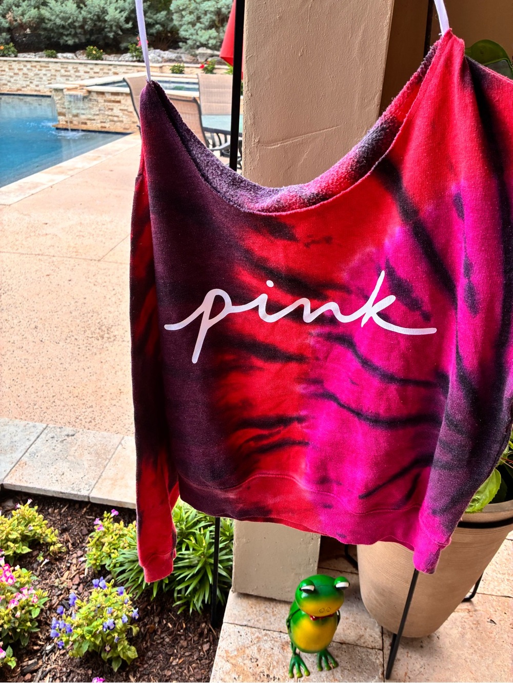 PINK Victoria's Secret Red & Pink Tie-Dye Pullover